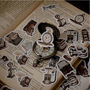 46 autocollants vintage - Petits stickers rétro avec des images vintage