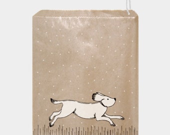 50 jolis sachets en papier kraft - Sachet emballage kraft, sac papier avec un petit chien qui court !