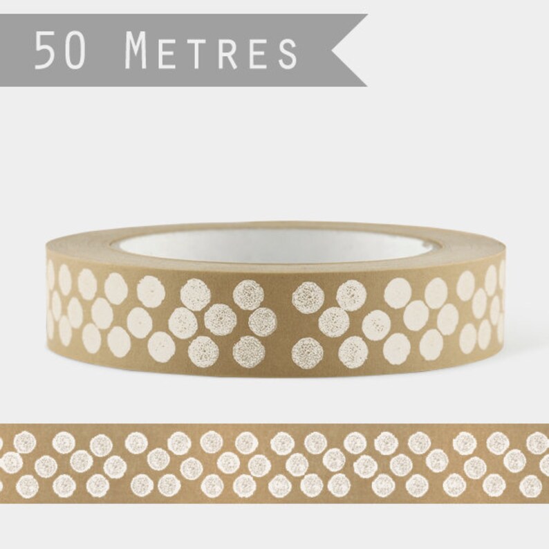 50m de rouleau adhésif en papier large et longue Masking tape kraft pois blancs, pour emballage créatif, DIY... image 1