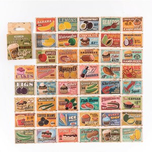 45 mini stickers avec des publicités rétro- Sticker publicités alimentaires pour scrapbooking, bullet journal, déco...