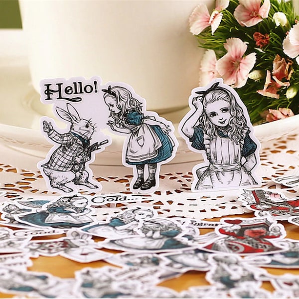 40 petits autocollants Alice au pays des merveilles - Jolis stickers Alice in wonderland Lewis Carroll