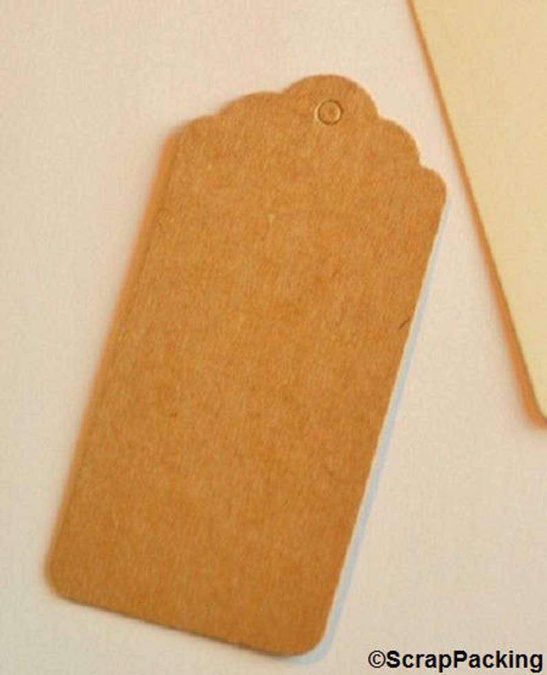 100 scalloped kraft cardboard labels Tag for wedding, decoration, creation... image 1