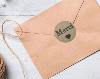 500 mini autocollants "Merci" en papier kraft - Autocollants merci pour emballage artisan, cadeau fait main, mariage...