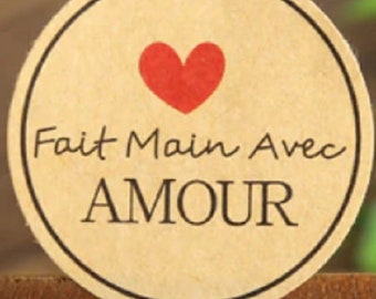 100 jolis stickers "Fait main avec amour" - Autocollant pour création artisanale, DIY, emballage maison...
