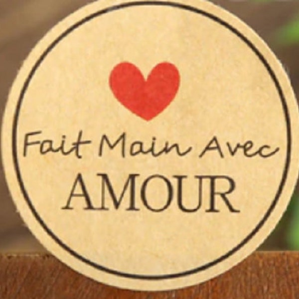 100 jolis stickers "Fait main avec amour" - Autocollant pour création artisanale, DIY, emballage maison...