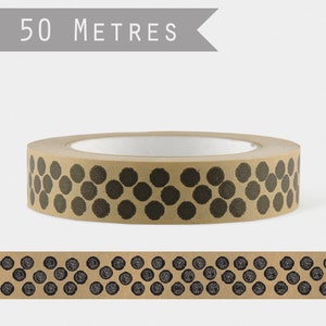 Rotolo di carta adesiva largo e lungo da 50 m! Nastro adesivo kraft con pois neri, per packaging creativo, fai da te...