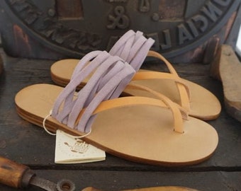 Women Flip Flops with straps in suede and genuine vegetable tanned leather base