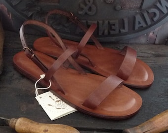 Leather and Vegetable-Tanned Leather Women's Greek Sandals, Women's Leather Sandal, Flat Sandal, Strap Sandal, Flexible Sandals