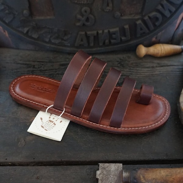 Sandales faites à la main pour hommes en cuir et cuir végétal Mario Doni, sandales en cuir personnalisables faites à la main pour hommes, Fabriquées en Italie