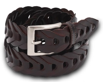 Men's Brown Braided Leather Belt, Handmade in Italy, Groomsmen, Leather Belt in Various Colors, Best Gift for Men