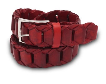 Braided belt made with Italian vegetable-tanned leather, colored and hand-woven by Mario Doni, 4 cm belt