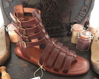 Mario Doni Men's Handmade Gladiator Sandals in Leather and Leather, Customizable Handmade Vegetable Tanned Leather Men's Sandal, Made in Italy