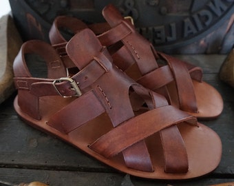Men handmade sandals in Vegetable tanned Leather Mario Doni, Man Sandal in leather hand made, customized, made in Italy gladiator sandals