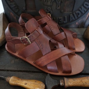 Men handmade sandals in Vegetable tanned Leather Mario Doni, Man Sandal in leather hand made, customized, made in Italy gladiator sandals