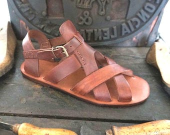 Mario Doni Men's Handmade Leather and Vegetable Tanned Leather Sandals, Customizable Handmade Leather Men's Sandals, Made in Italy
