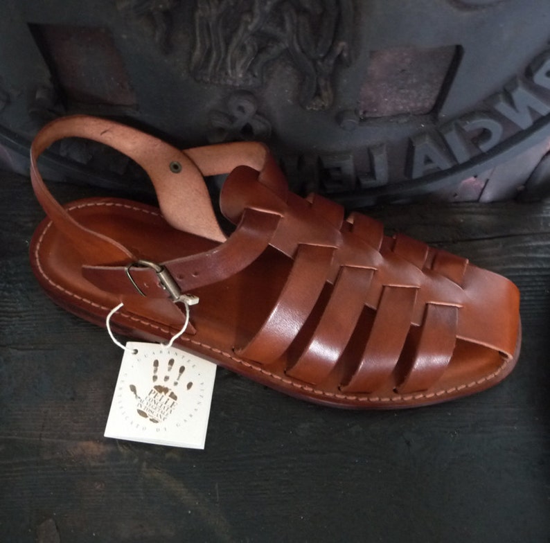 Men handmade sandals in Vegetable tanned Leather Mario Doni, Man Sandal in leather hand made, customized, made in Italy Fisherman Sandals