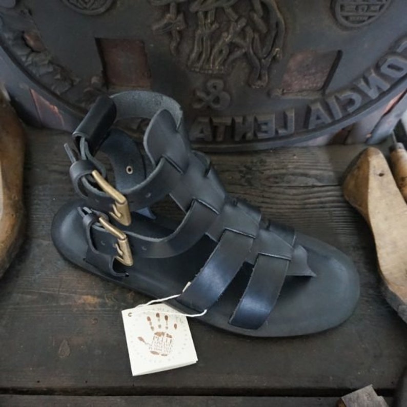 black leather gladiator sandals for men