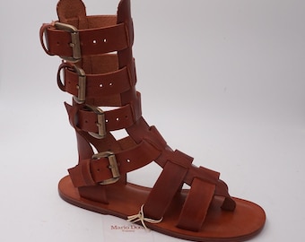 Mario Doni Men's Gladiator Sandals in Leather and Leather, Handmade Men's Sandals in Vegetable Tanned Leather, Customizable, Made in Italy