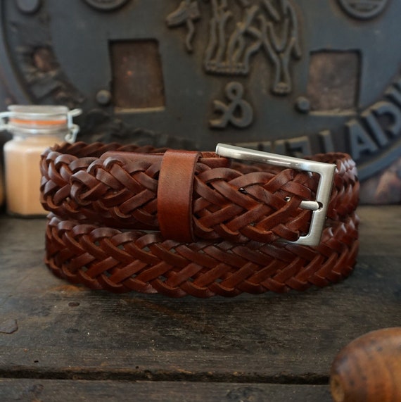 Cintura classica in pelle intrecciata a mano - Cintura marrone in pelle intrecciata Mario Doni