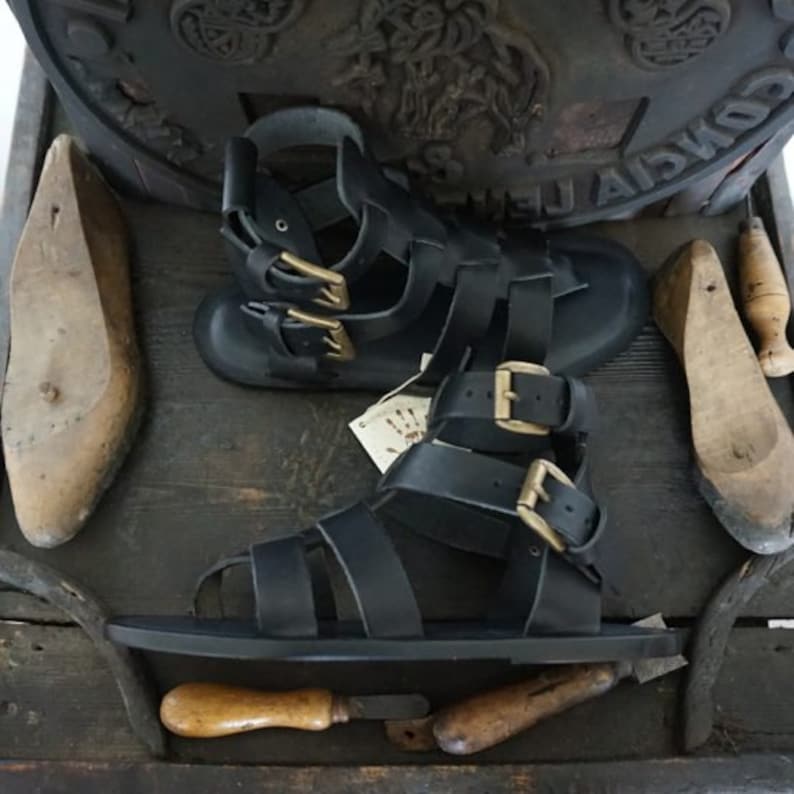 black leather gladiator sandals for men