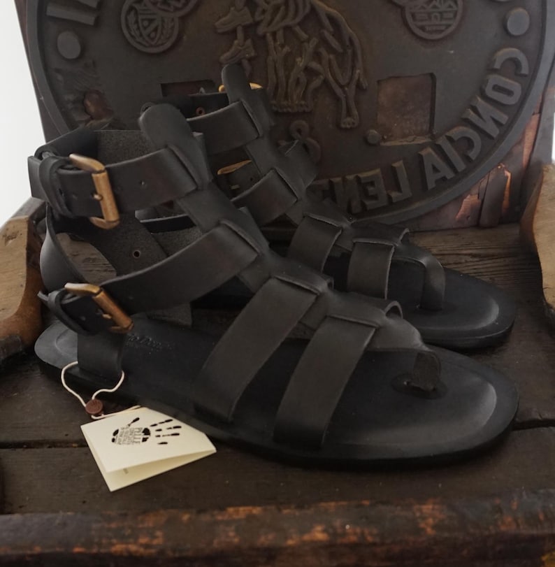 black leather gladiator sandals for men