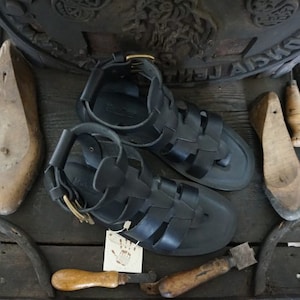 black leather gladiator sandals for men