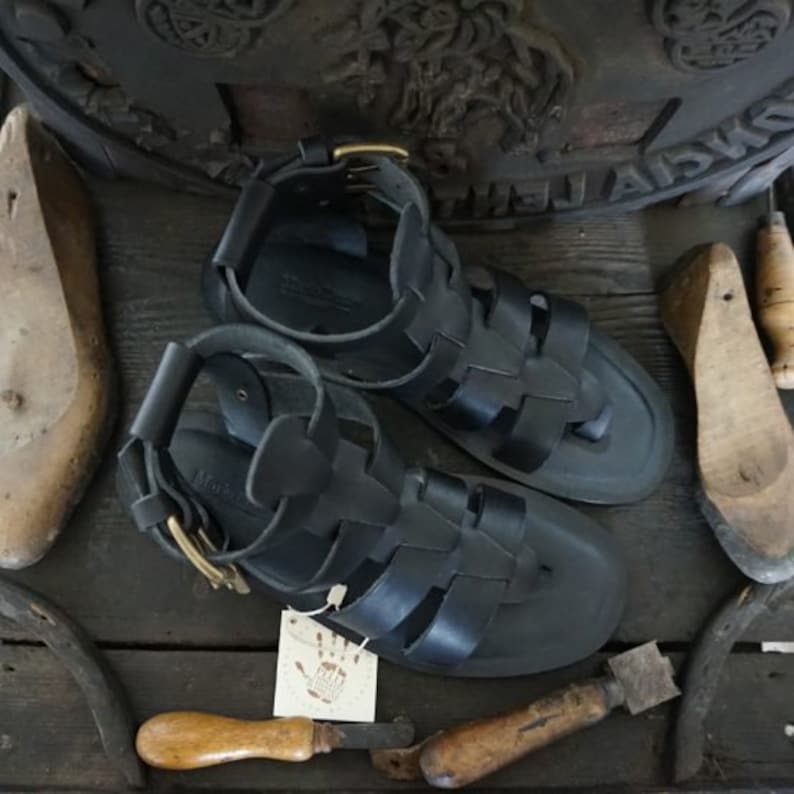 black leather gladiator sandals for men