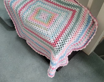 Rainbow crochet blanket, multi coloured, baby blanket, lap blanket, small throw, hand crocheted