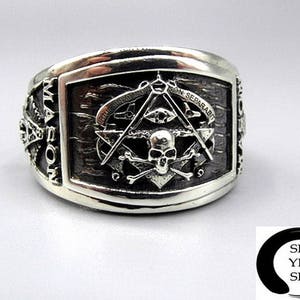 Masonic Ring for Men Skull Design Sterling Silver Cigar Band - Etsy