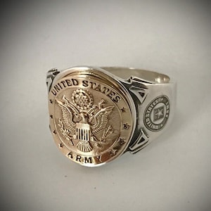 United States Army Ring 9 Carat Gold Emblem remainder of Ring Sterling  Silver  By  Sir Yes Sir