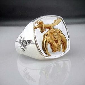 Masonic Ring Shriner Bespoke Sterling Silver Gold Plated Emblem Ring