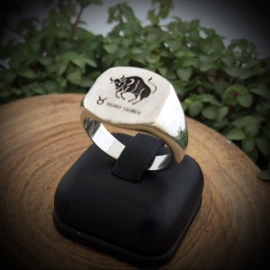 Zodiac Sterling Silver Signet Ring all 12 Signs Available to order