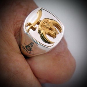 Masonic Ring Shriner Bespoke Sterling Silver Gold Plated Emblem Ring