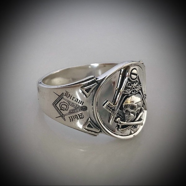 Freemasons Hiram Abiff Masonic Ring in Sterling Silver