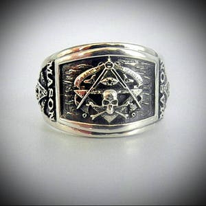 Masonic Ring for Men Skull Design Sterling Silver Cigar Band - Etsy