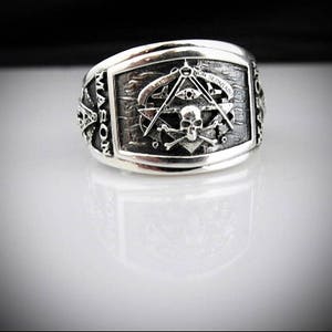 Masonic Ring for Men Skull Design Sterling Silver Cigar Band - Etsy