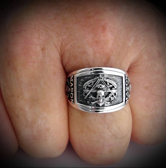 Masonic Ring for Men Skull Design Sterling Silver Cigar Band Etsy