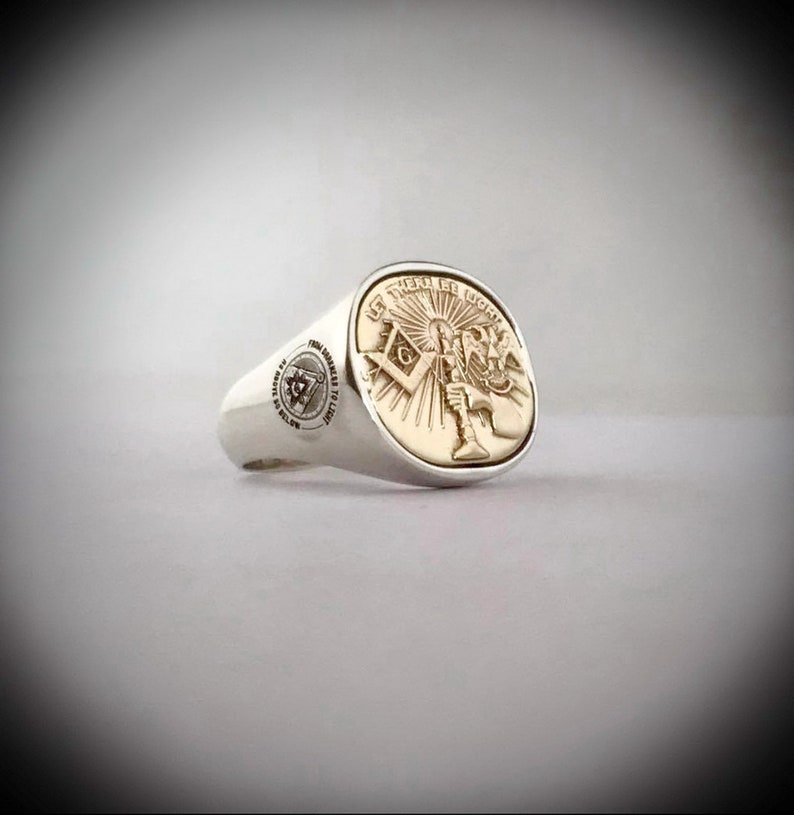 Masonic Ring Oxidized Silver Emblem Let There Be Light Ring
