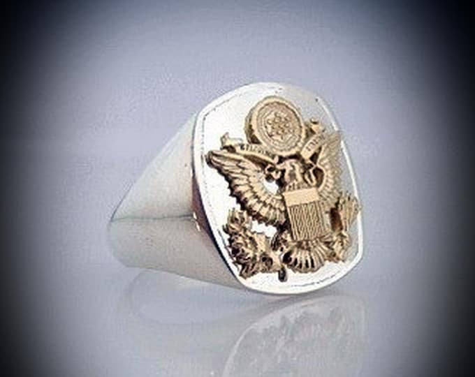 US Army Personalized Ring, Silver US Eagle Embossed Ring, USA Eagle ...