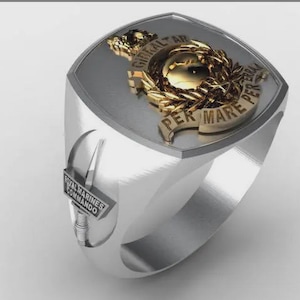 Royal Marines Bespoke Sterling Silver Ring Gold Plated Emblem