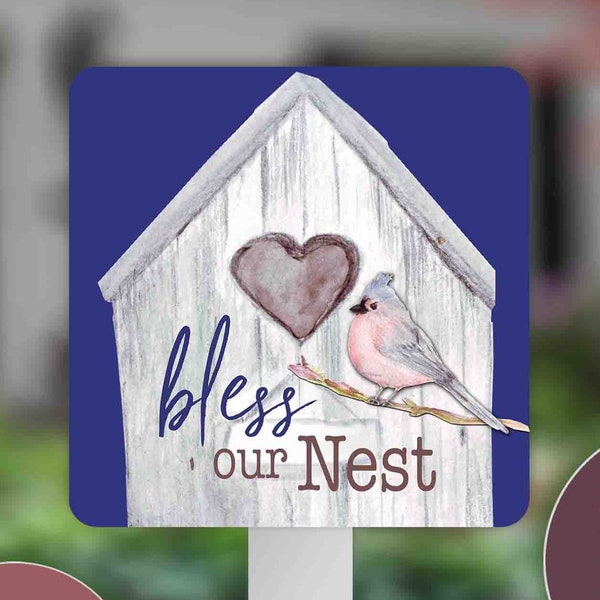 Bless Our Nest, Yard Sign, Aluminium Art, Flower Pot Art, Bird House Decor, Patio Decoration, Lawn Decor, Metal Garden Sign, Front Porch Art