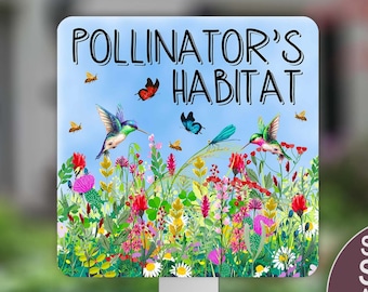 Pollinators Habitat, Hummingbird Gifts, Pollinator Garden Sign, Wildflowers Sign, Butterfly Sign, Bee Decor, Summer Garden Art, Farm Signs