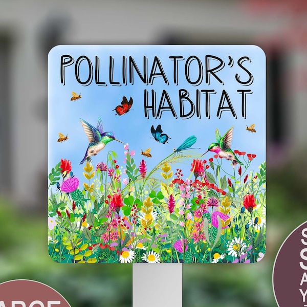 Pollinators Habitat, Hummingbird Gifts, Pollinator Garden Sign, Wildflowers Sign, Butterfly Sign, Bee Decor, Summer Garden Art, Farm Signs