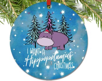 AHI-1SL Hippopotamus Hippo Photo Slate Christmas Gift Ornament 