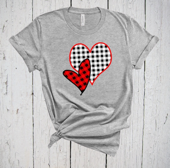 Valentine's Day Shirt For Women - Buffalo Plaid Love Heart Graphic Long Sleeve Tee (Letter Print, Multiple Sizes)
