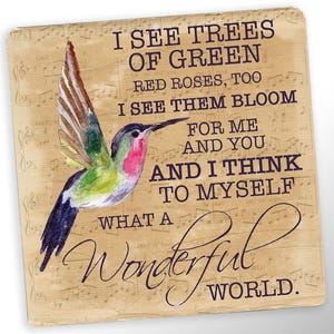 Wonderful World Sign Hummingbird Gift, Yard Sign, Decorative Flower Garden Lawn Decor, Metal Garden Sign, Mom Gift, Sheet Music, Song Lyric
