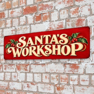 Santa's Workshop Sign, Vintage Christmas Aluminum Street Sign, Retro Holiday Wall Decor, Santa Claus Workshop Decoration