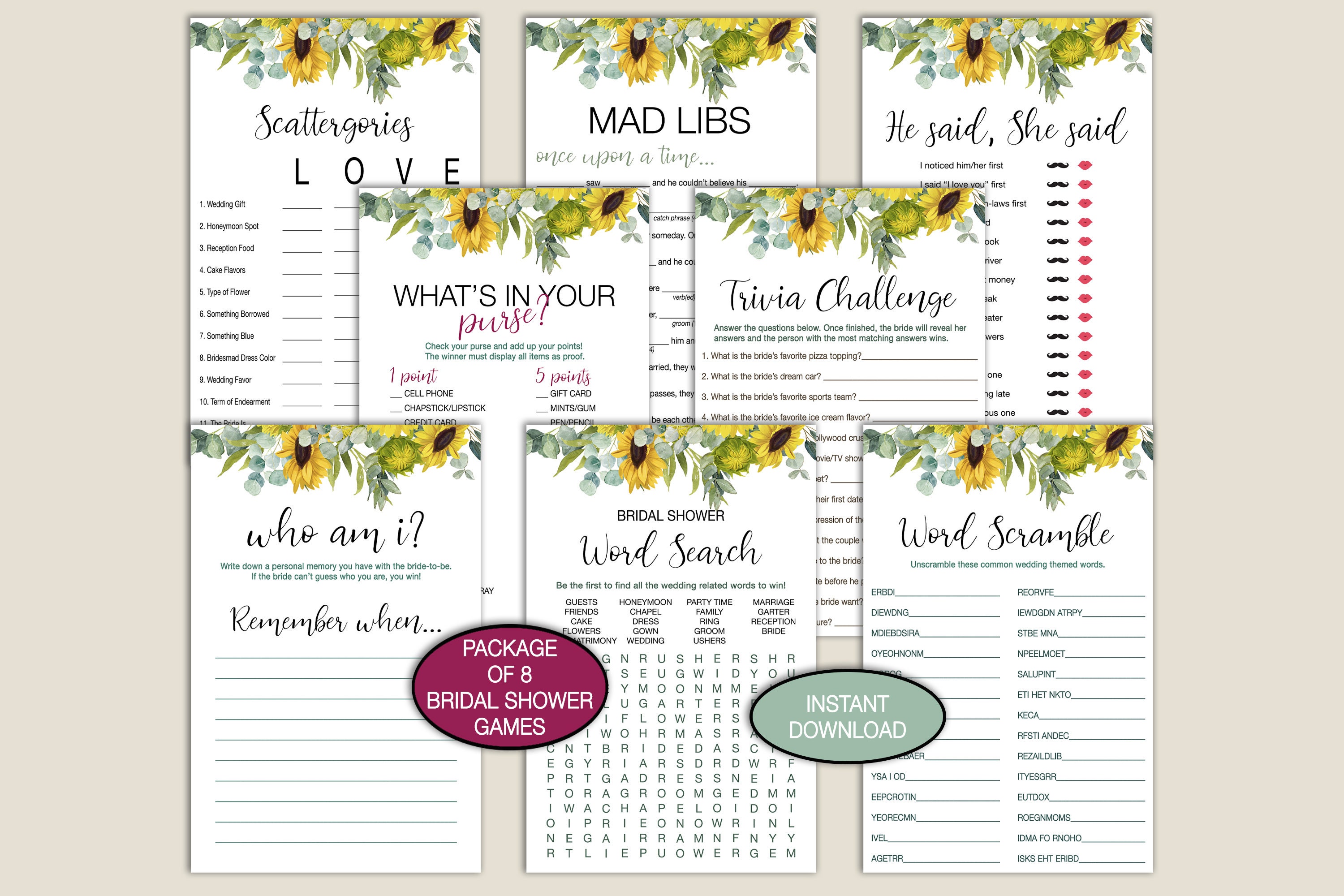 Bridal Shower Games Fall Sunflowers Download Printable - Etsy