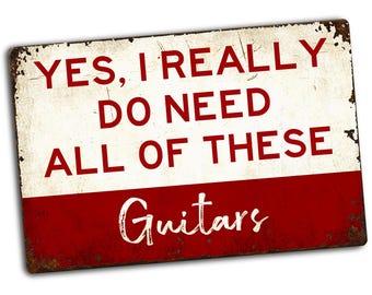 Letrero de guitarras, decoración divertida para sala de música, arte de pared para la cueva del hombre, letrero rústico de metal para taller, regalo para músico, letrero humorístico para guitarristas.