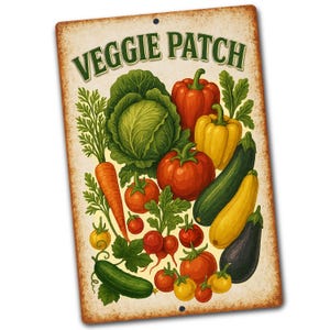 Veggie Patch Garden Sign or Flag, Vintage Vegetable Garden Decor, Farmhouse Kitchen Wall Art, Rustic Garden Sign, Gardening Gift for Mom/Dad